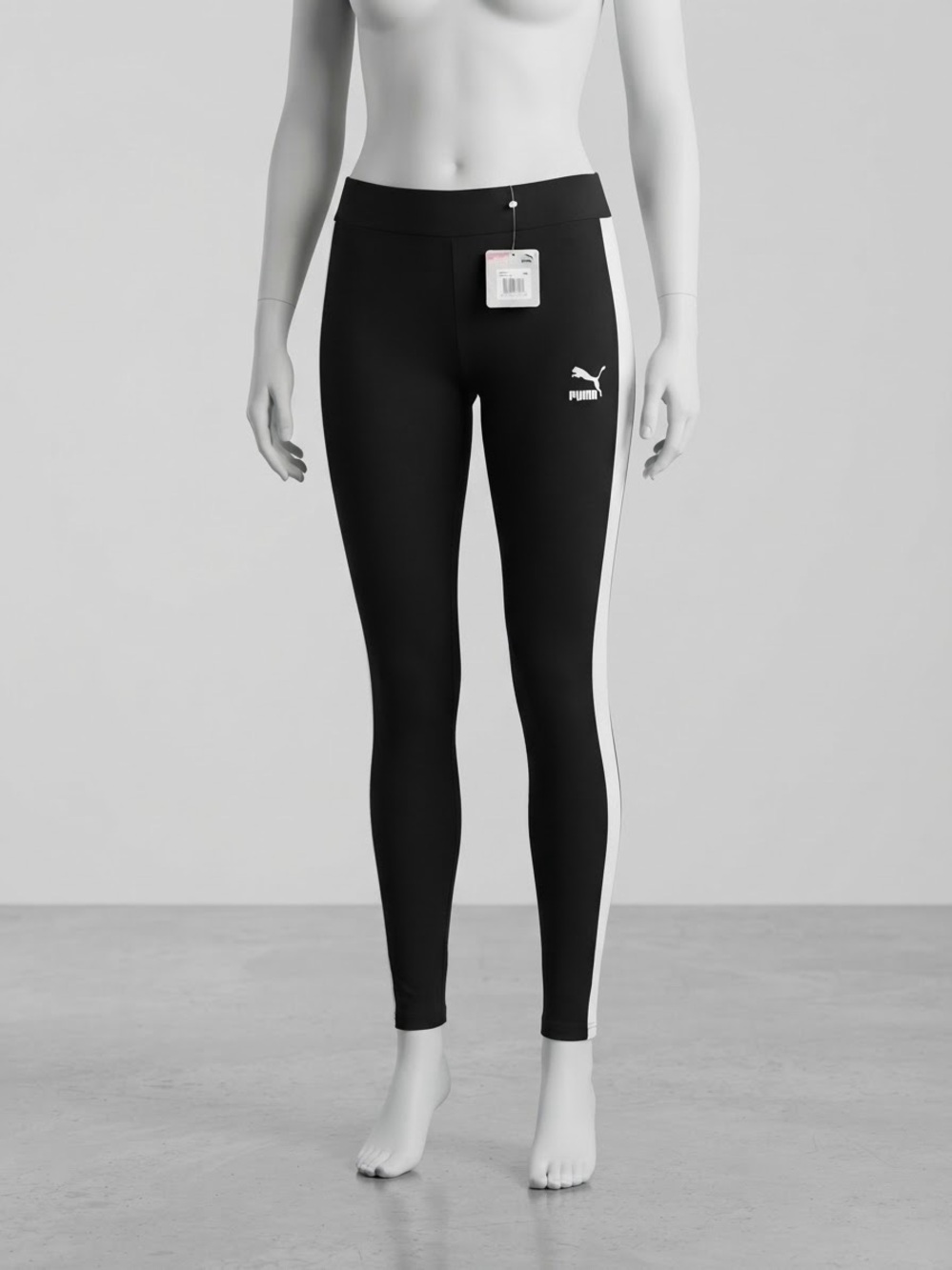 Puma Black Leggings with White Side Stripe